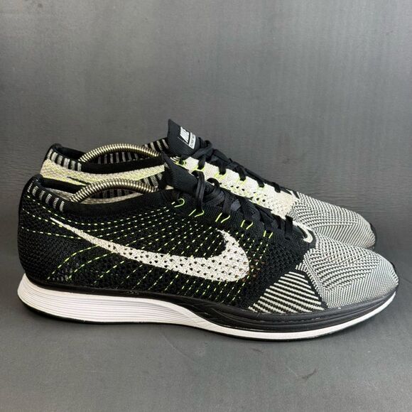 Nike Flyknit Racer Black White Volt athletic sneaker shoes men’s size 13 main image 5